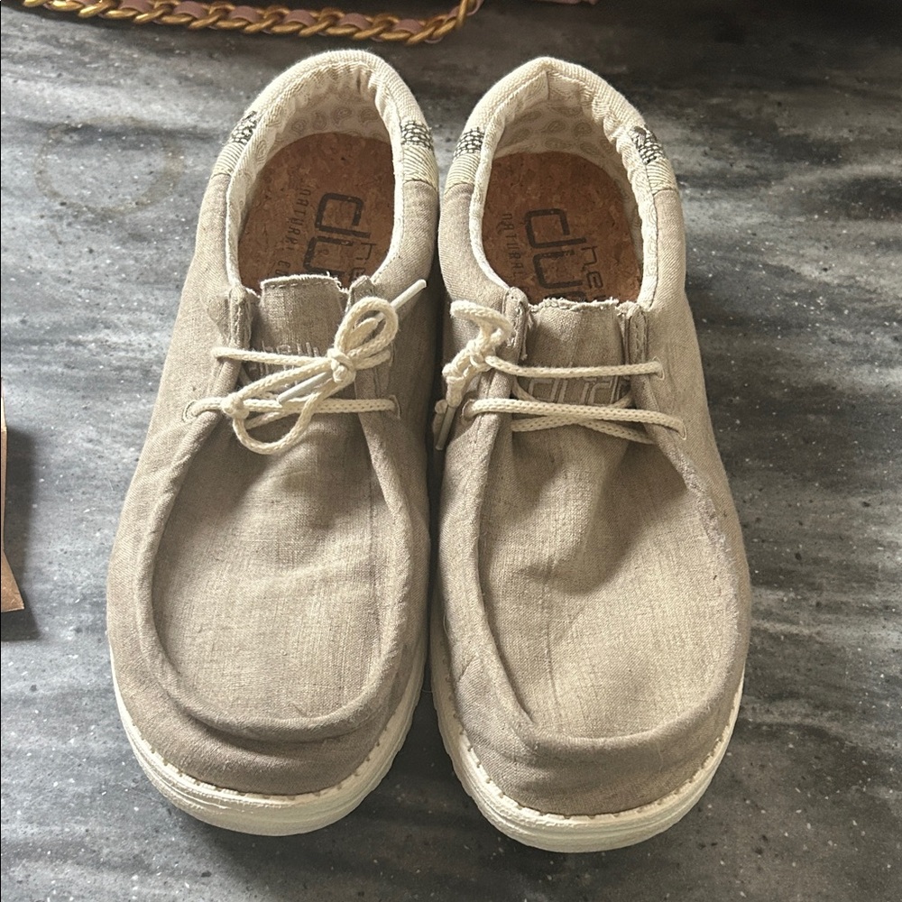Hey Dude Men’s Natural Beige Canvas Slip-On Loafers